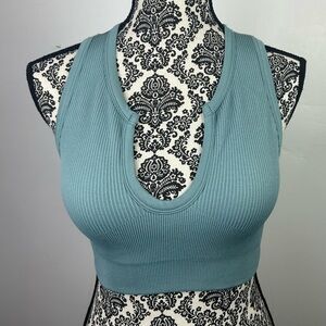 Women's Ribbed Teal Crop Top
